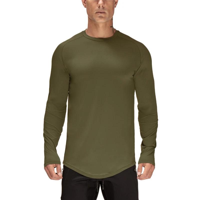T-shirt de Fitness en maille unie à séchage rapide pour hommes, T-shirt à manches longues extensible