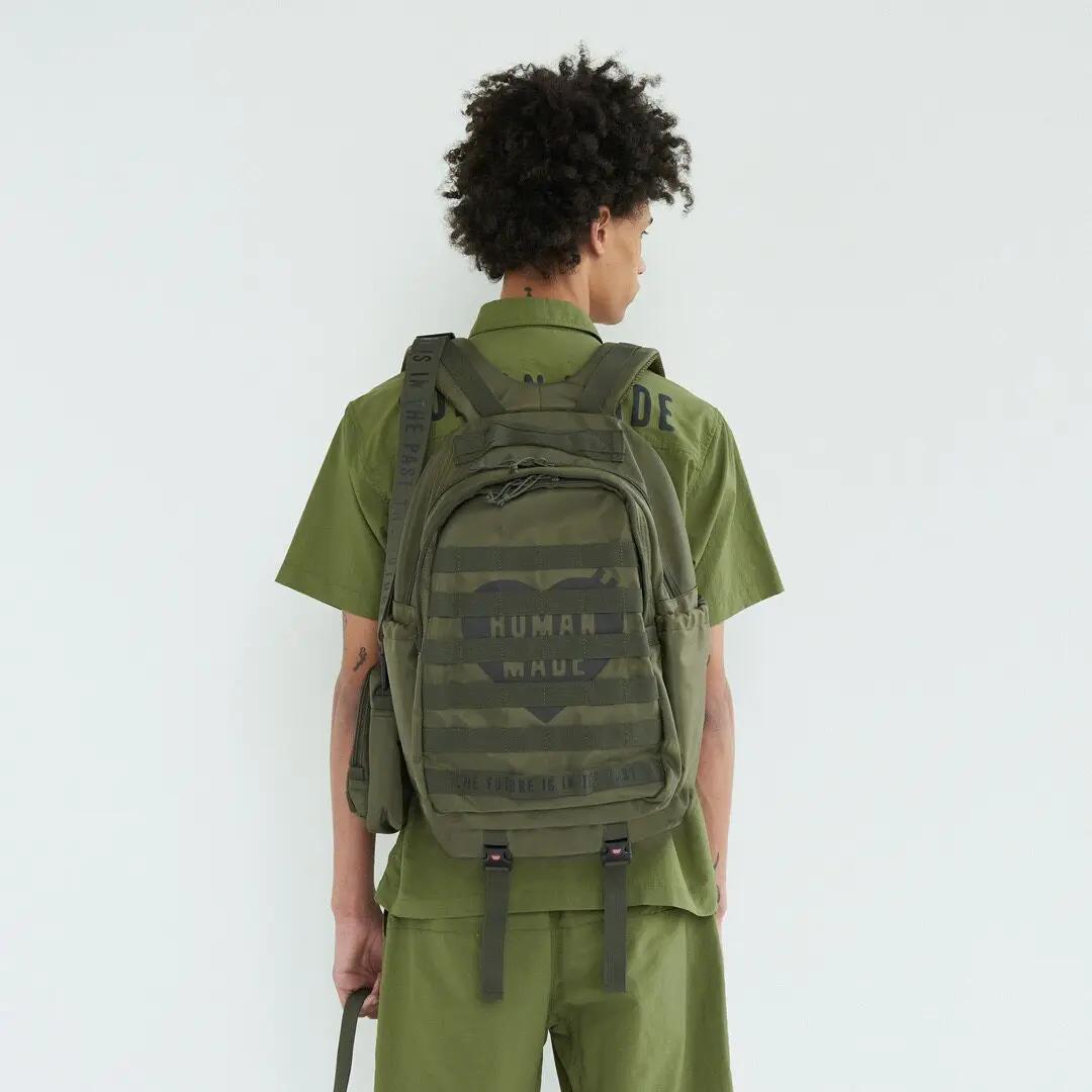 Sac à dos en nylon de style rétro américain Human Made, sac à dos de voyage de grande capacité, sac