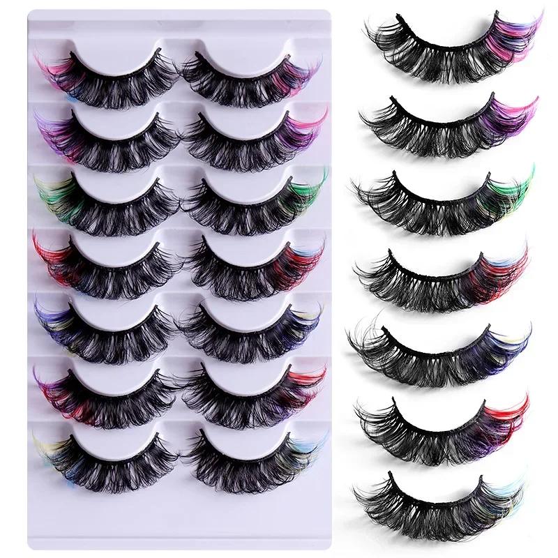 7 paires de faux cils colorés 3D Faux vison cils moelleux russe naturel épais cils moelleux
