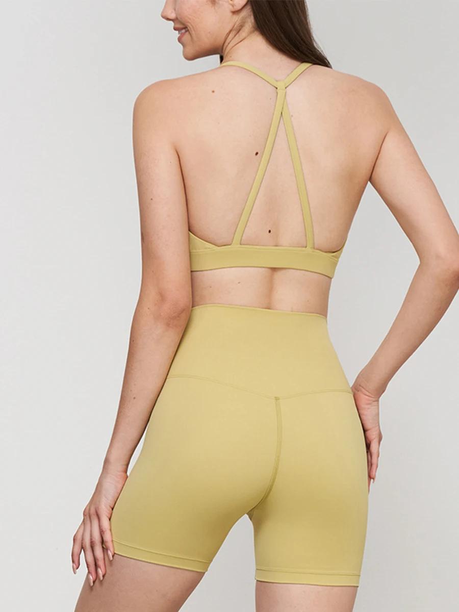 Ensemble short de Yoga pour femmes, gilet antichoc, short taille haute, respirant, ajusté, sport, Yo