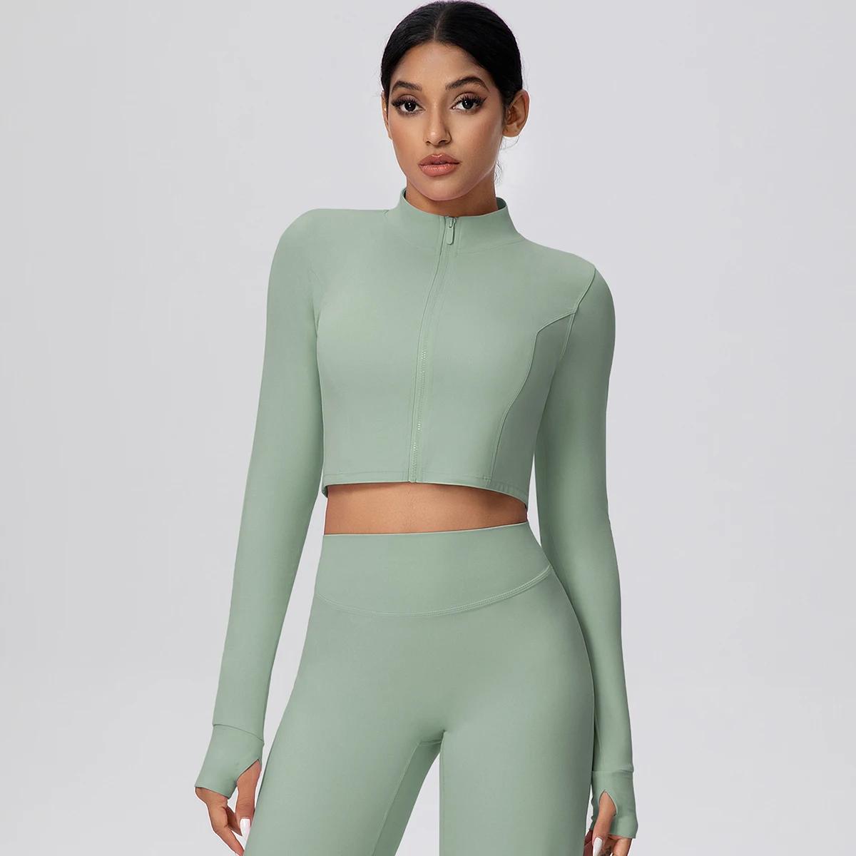 Veste de sport courte à fermeture éclair pour femme, haut d'été pour la gym, le fitness, la course,