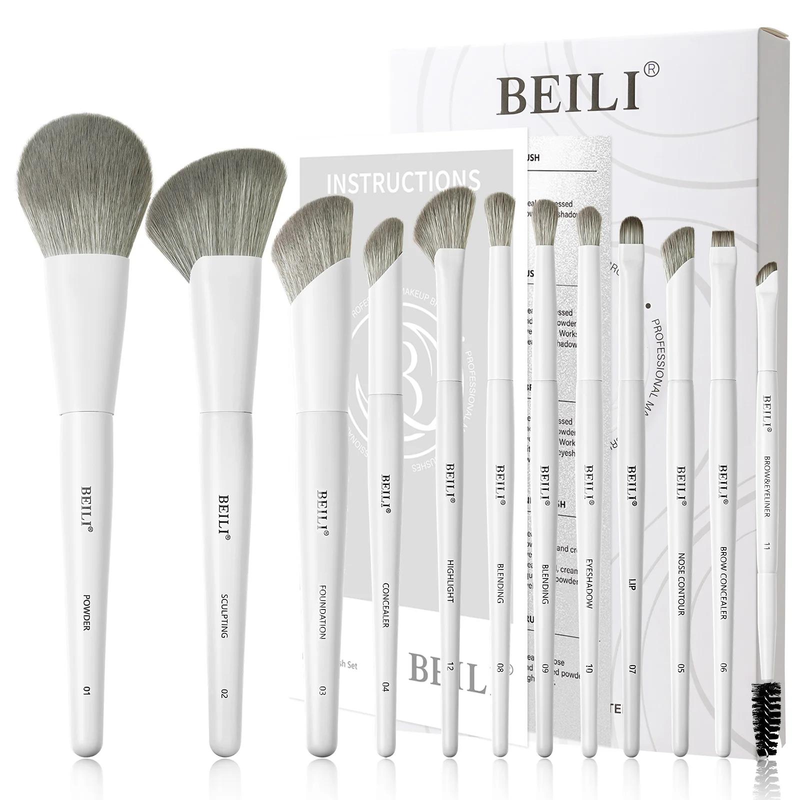 BEILI – ensemble de pinceaux de maquillage professionnels végétaliens, 12 pièces, maïs, bambou, soie