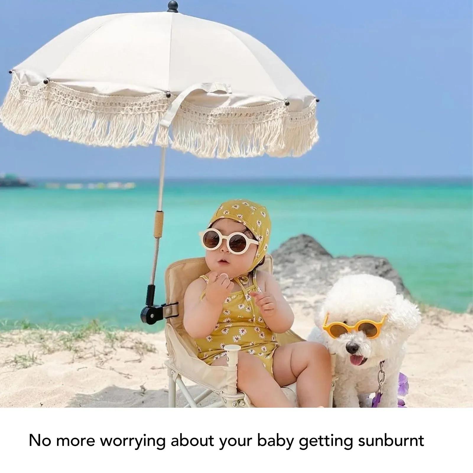 Parasol Beige à Franges Ultraviolets pour Bébé, Parapluie de Plage Extérieur pour Enfant, Accessoire