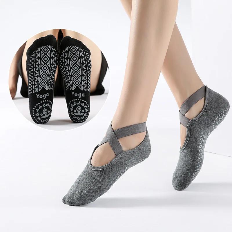 Chaussettes de Yoga antidérapantes avec pansement en coton, dos nu, Pilates, pour femmes, Fitness, B