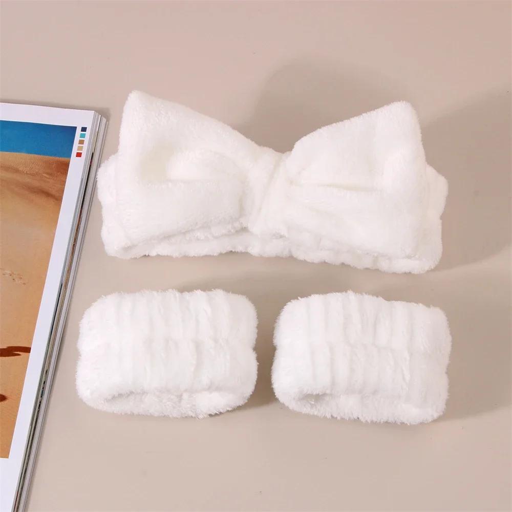 3 pièces Spa bandeau bracelet pour laver le visage microfibre maquillage serviette bandes de cheveux