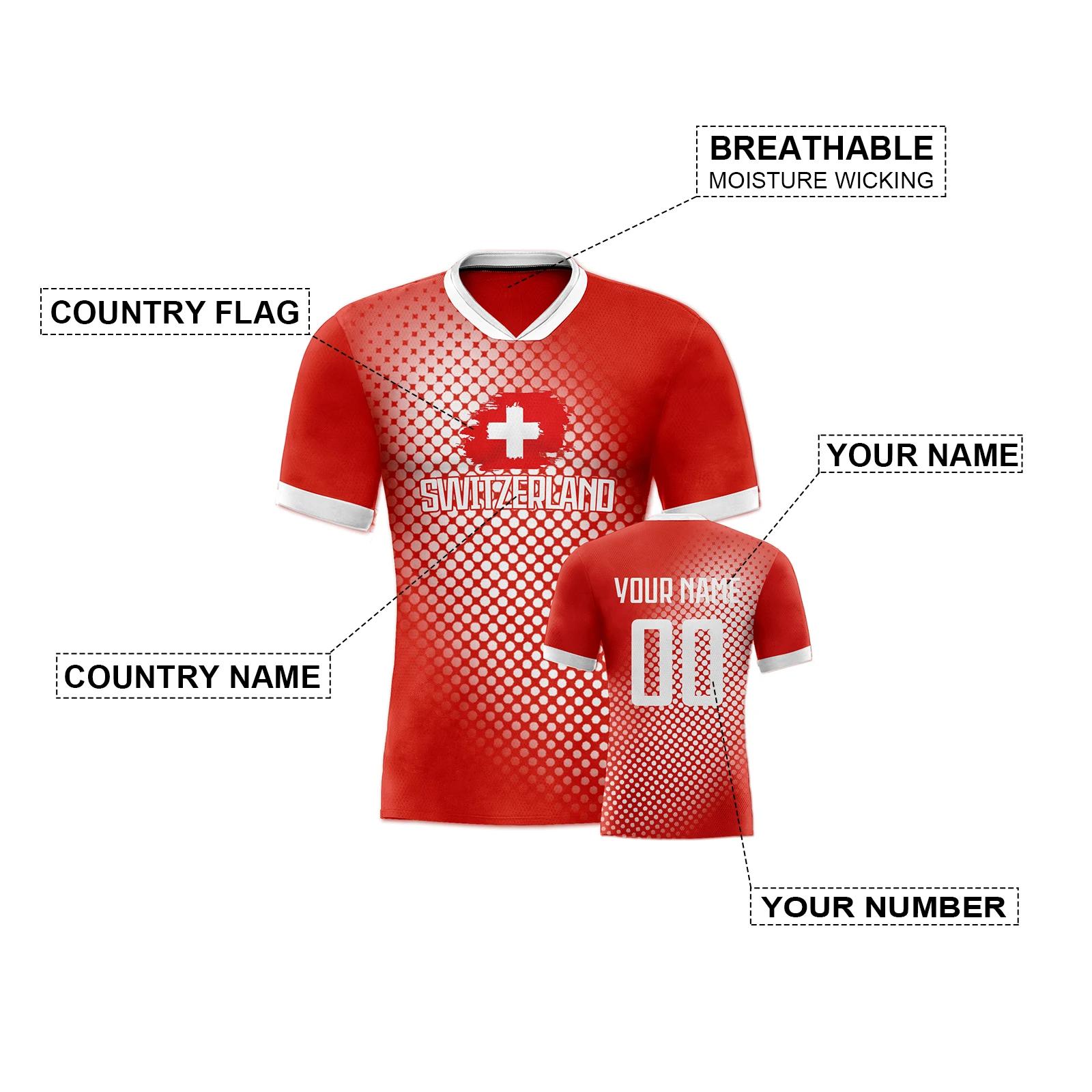 Maillot de Football de Suisse Personnalisé avec Nom et Numéro, Uniforme d'Entraînement pour Jeune Ad