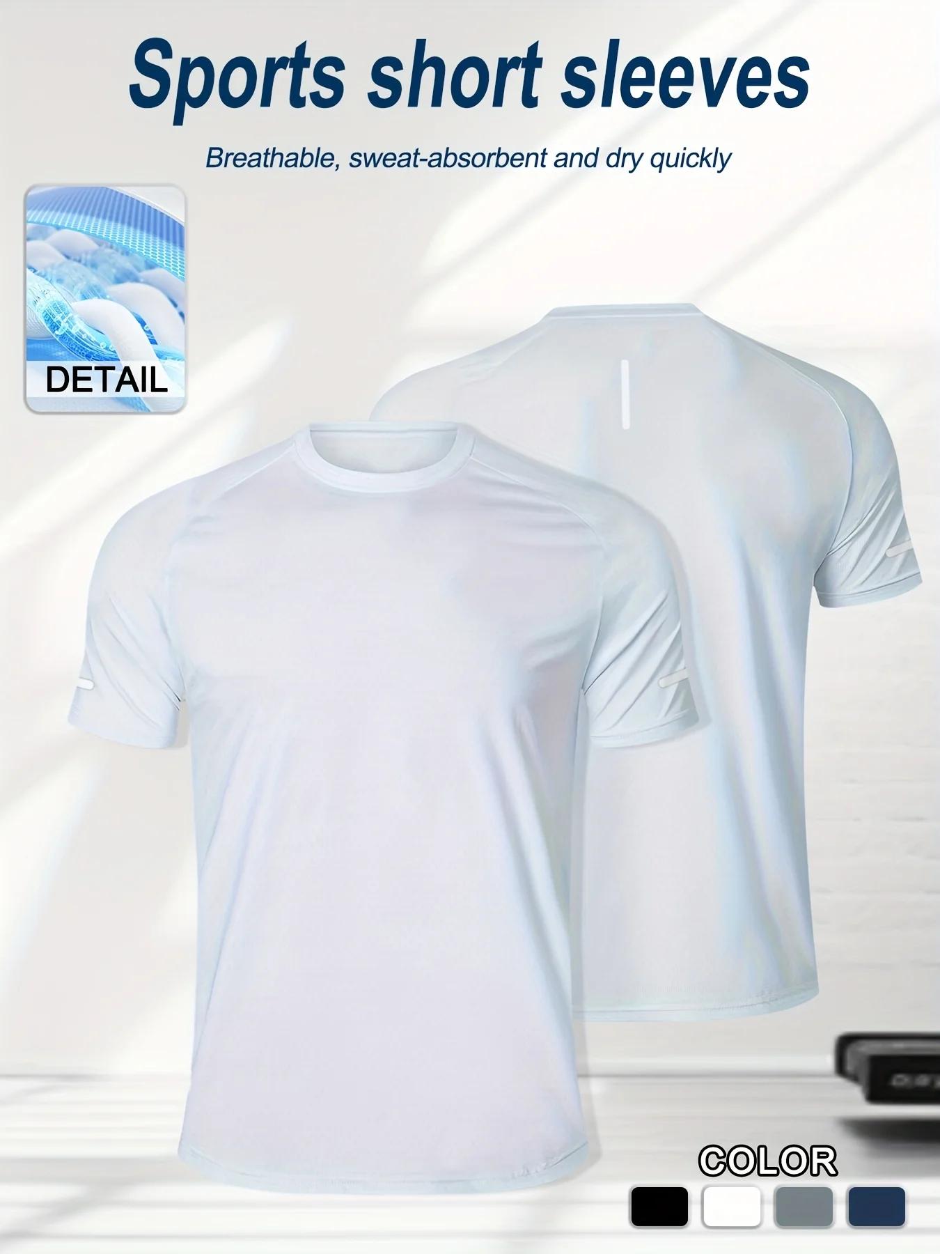 Vêtements de Fitness, T-shirt de sport à manches courtes en soie glacée pour hommes, entraînement de