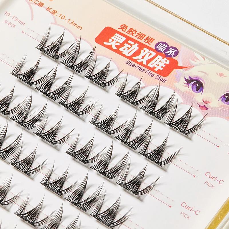 Yélix Faux-cils auto-adhésifs en grappe, Extension de cils pour les yeux de chat, sans colle, ré