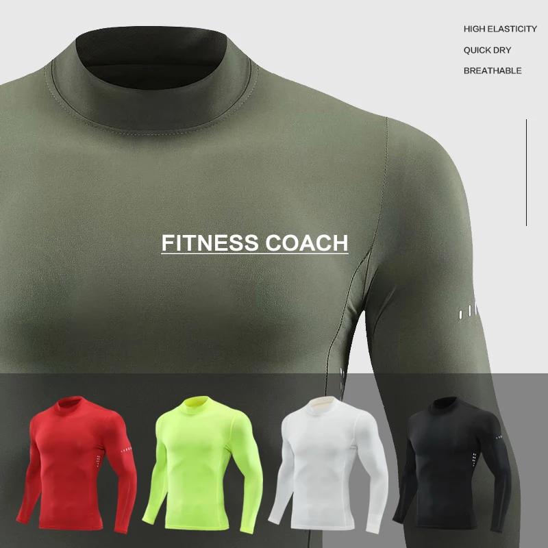 T-shirt compression col haut pour hommes - Haut élastique respirant pour sport et fitness
