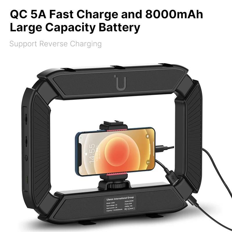 Ulanzi U200 rechargeable Smartphone plate-forme vidéo prise de vue verticale LED anneau lumineux LED