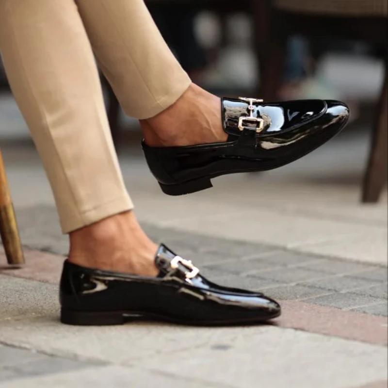 Mocassins noirs en cuir Pu pour hommes, chaussures à bout rond, solides, faites à la main, pour affa