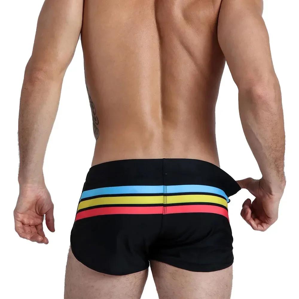 Maillot de bain à rayures pour hommes, shorts de surf et de plage, séchage rapide, boxer court, sous