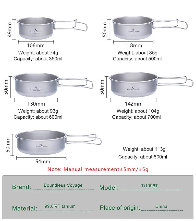 Casseroles en titane Voyage sans limite, bols, vaisselle avec poignée pliante, Camping de plein air,