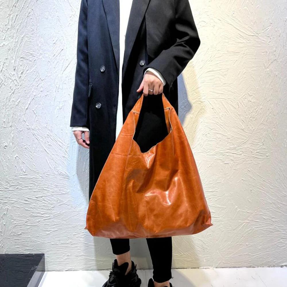 Sacs à bandoulière surdimensionnés en cuir de vache pour femme, sac en V décontracté en cuir véritab