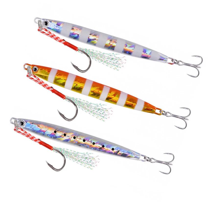 1Pc Long métal gabarit leurre de pêche coulée lente gabarits cuillère 10G 20G 30G 40G 60G bar de mer