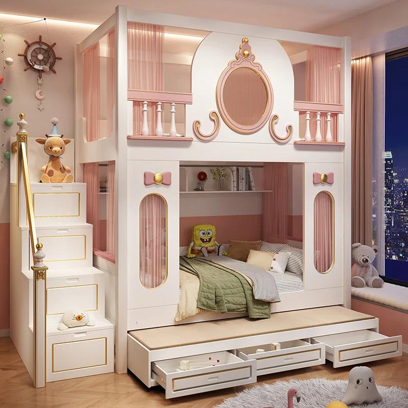 Lit enfant Lit fille sur et cassé Château de rêve Lit princesse Haut et bas avec la même largeur Lit
