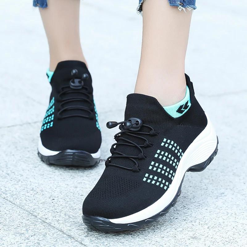 Femmes marche formateurs mode mouche tissage chaussette baskets respirer confort chaussures d'allait