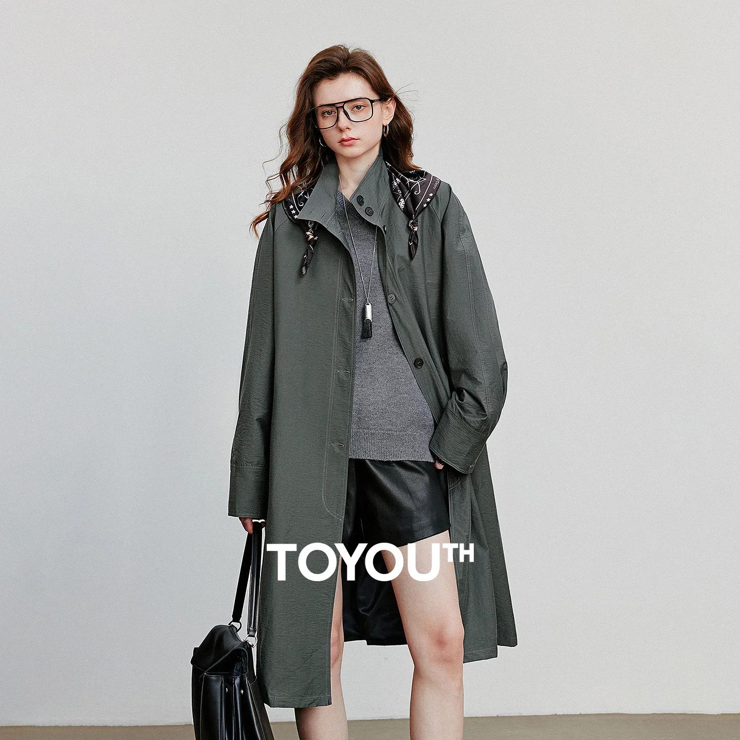 TOYOUTH femmes Trench Coat 2025 automne nouveau Style grange col montant léger mi-long coupe-vent ve