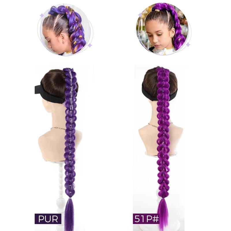 Queue de cheval synthétique tressée violette de 32 pouces avec paillettes, extensions super brillant