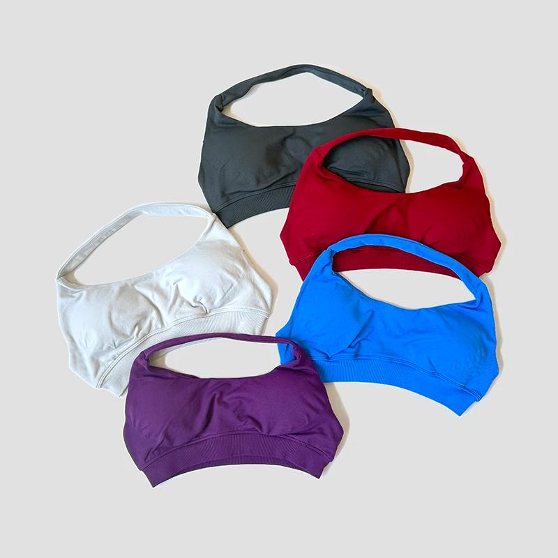 Soutien-gorge de sport sans couture pour femmes, bretelles au cou, dos nu, rembourré, haut de Yoga,