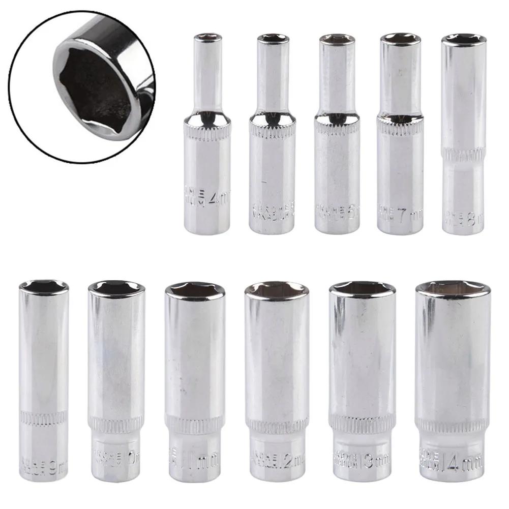 Adaptateur de douille profonde de 4 à 14mm, clé à douille hexagonale de 1/4 pouces, outil à cliquet,