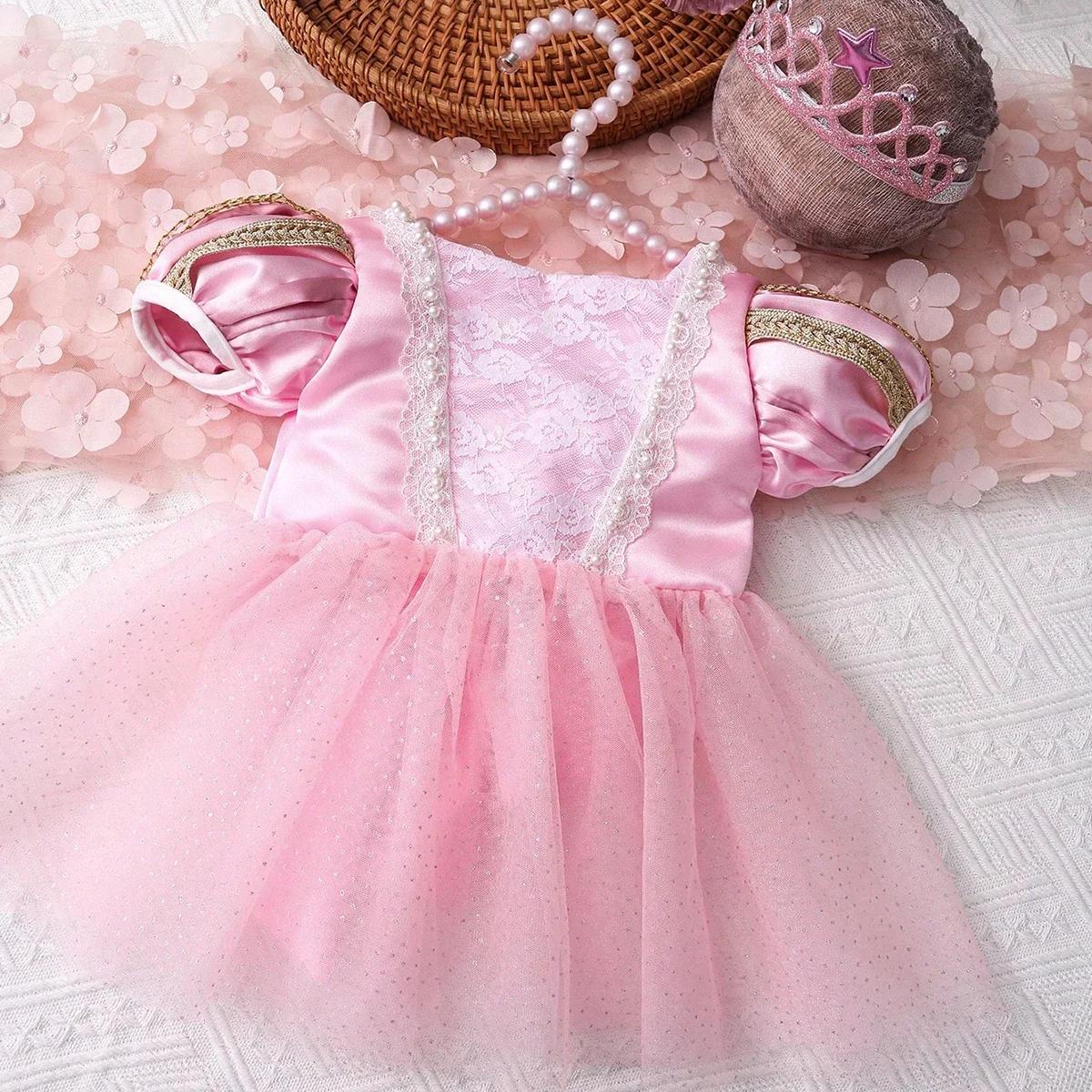 Ysteed nouveau-né nœud en mousseline de soie princesse robe rose bébé fille Photoshoot Costume acces