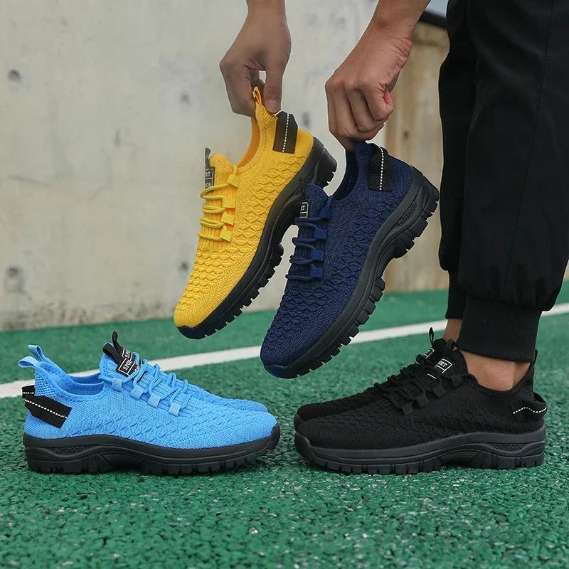 Baskets d'extérieur jaune vif pour hommes, chaussures de sport en maille respirante, absorbant les c