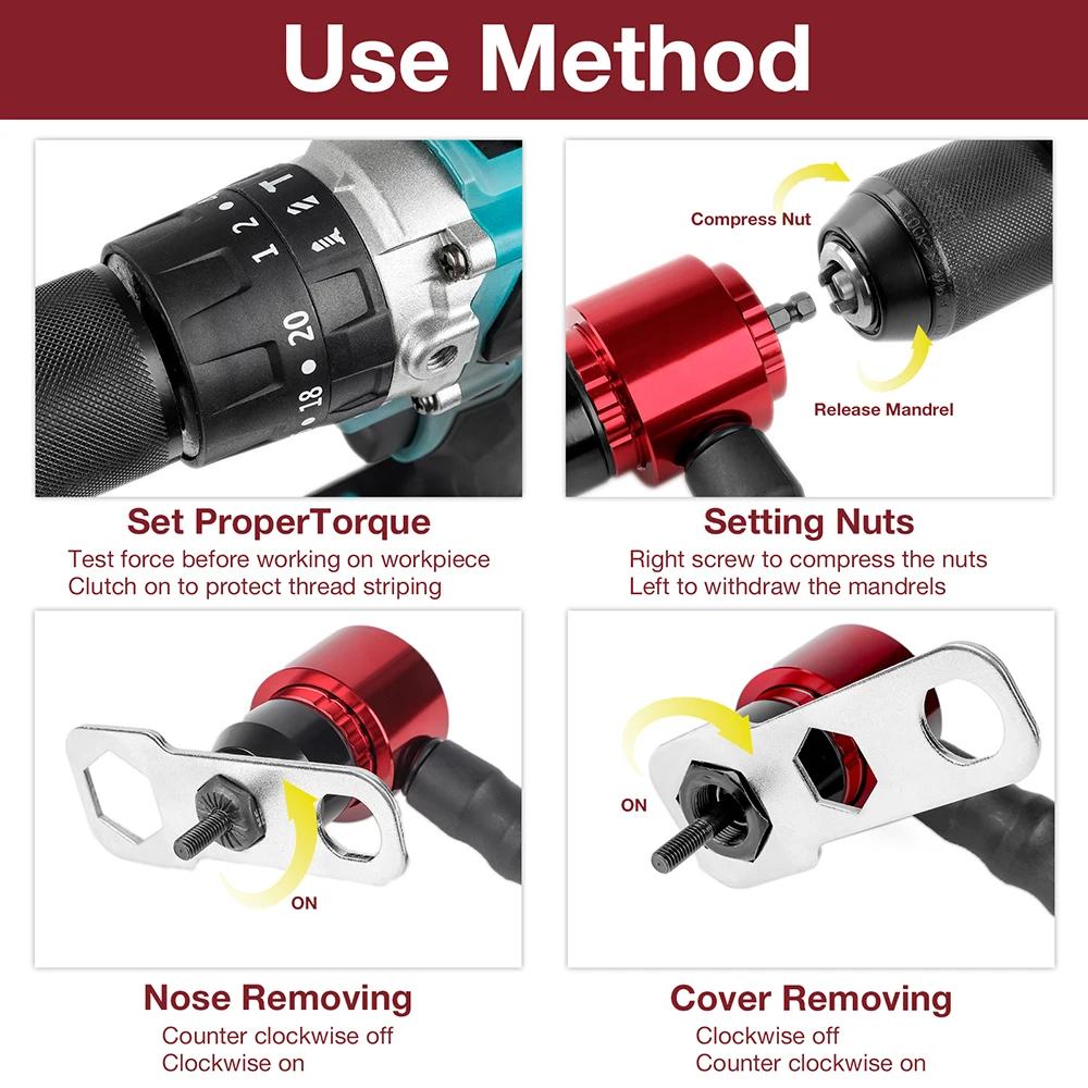 Machine à riveter les écrous M3, M4, M5, M6 et M8 pour usage domestique, adaptateur pour pistolet à