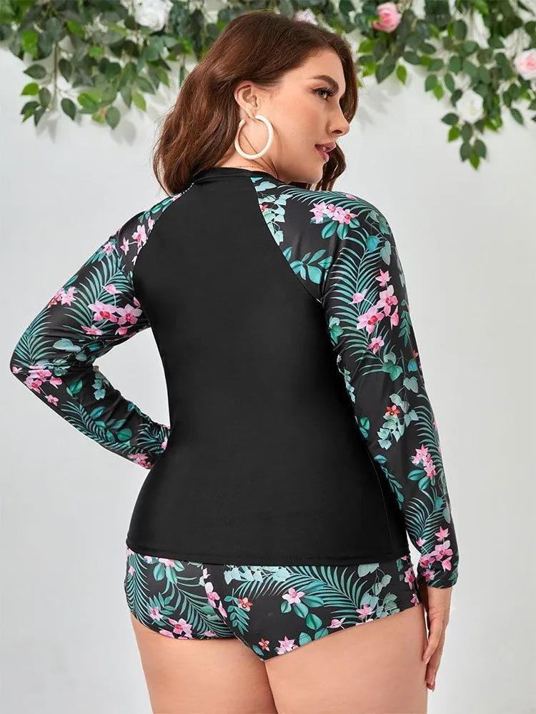 Maillot de bain deux pièces femme grande taille manches longues - Protection solaire été 2024 Tankini