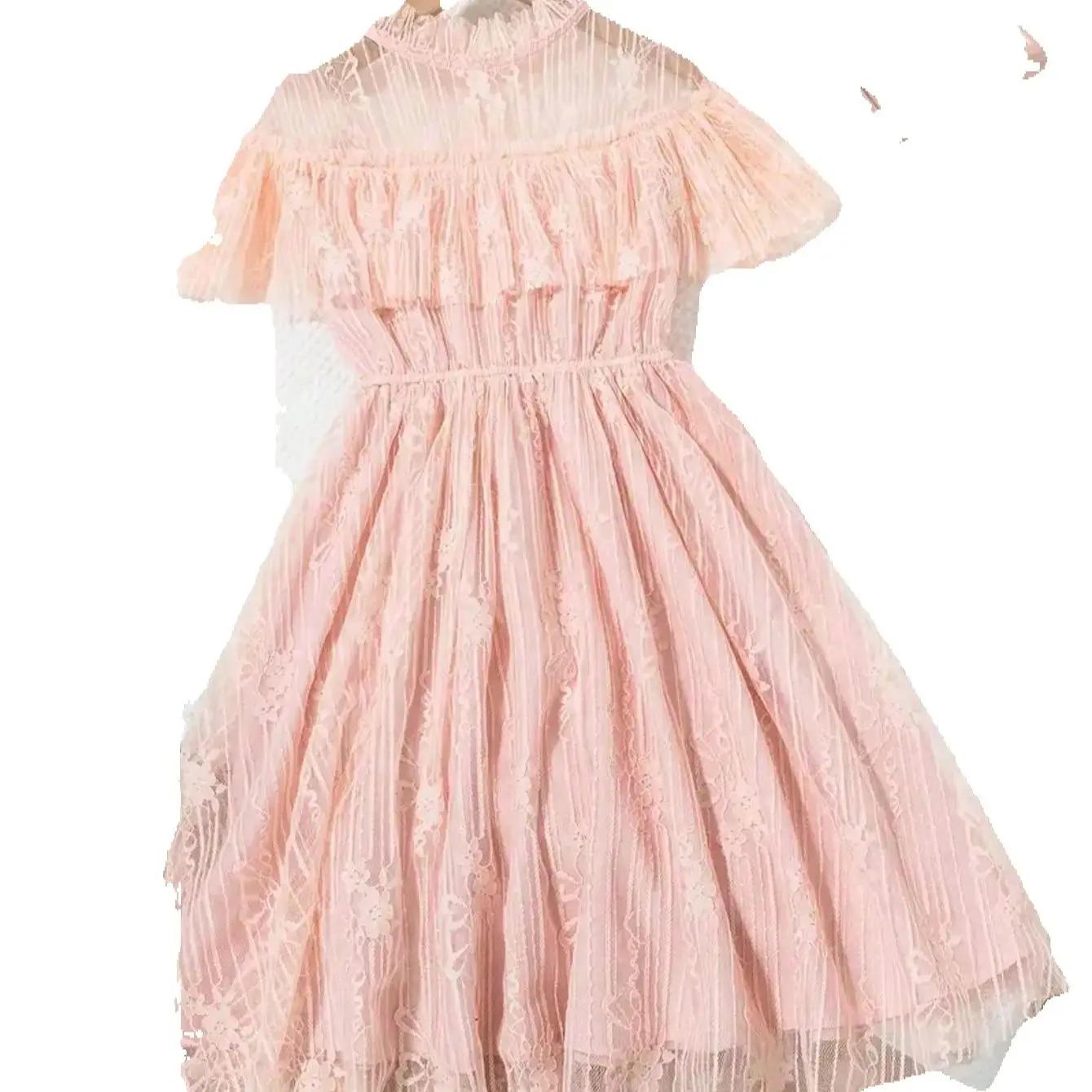 Robe de princesse en dentelle de style coréen, couleur unie, légèrement élastique, coupe ajustée pou