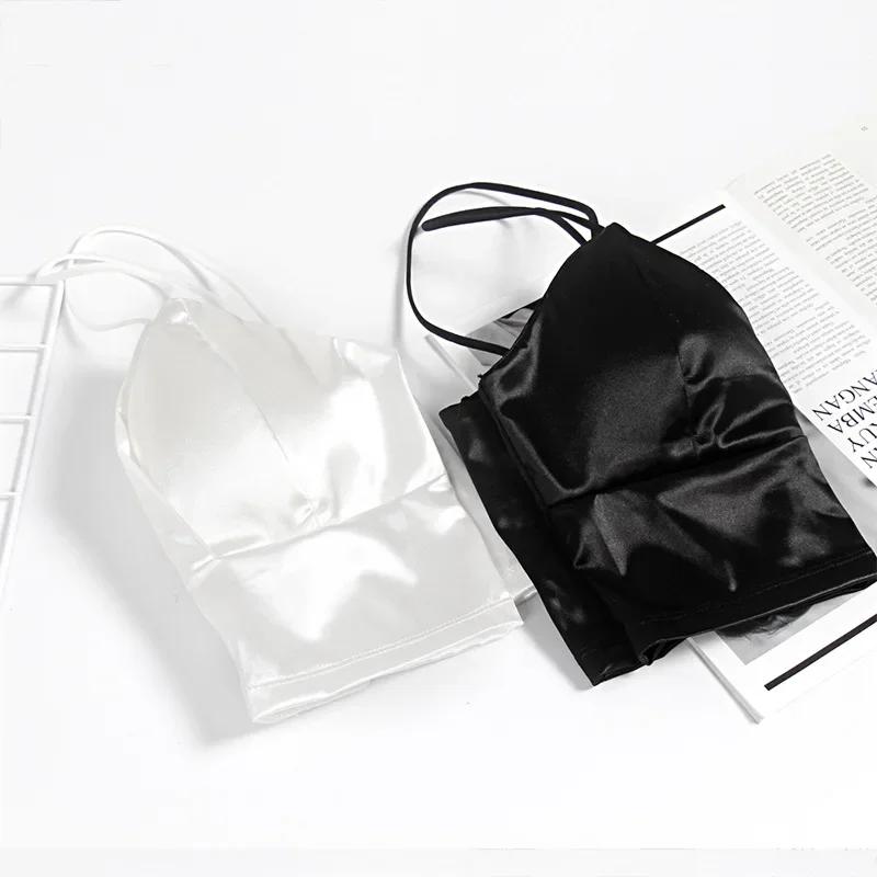 Haut court en Satin Sexy pour femmes, Bralette sans fil, Crochet, bretelles Spaghetti, T-shirt court