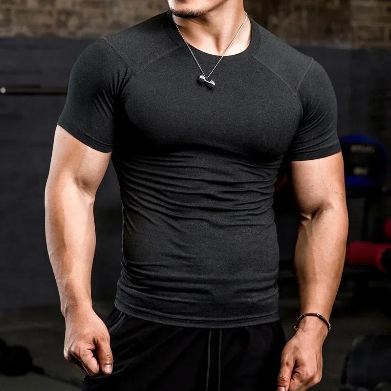 T-shirt de Sport de musculation serré pour hommes, chemise de course à séchage rapide, haut de Compr