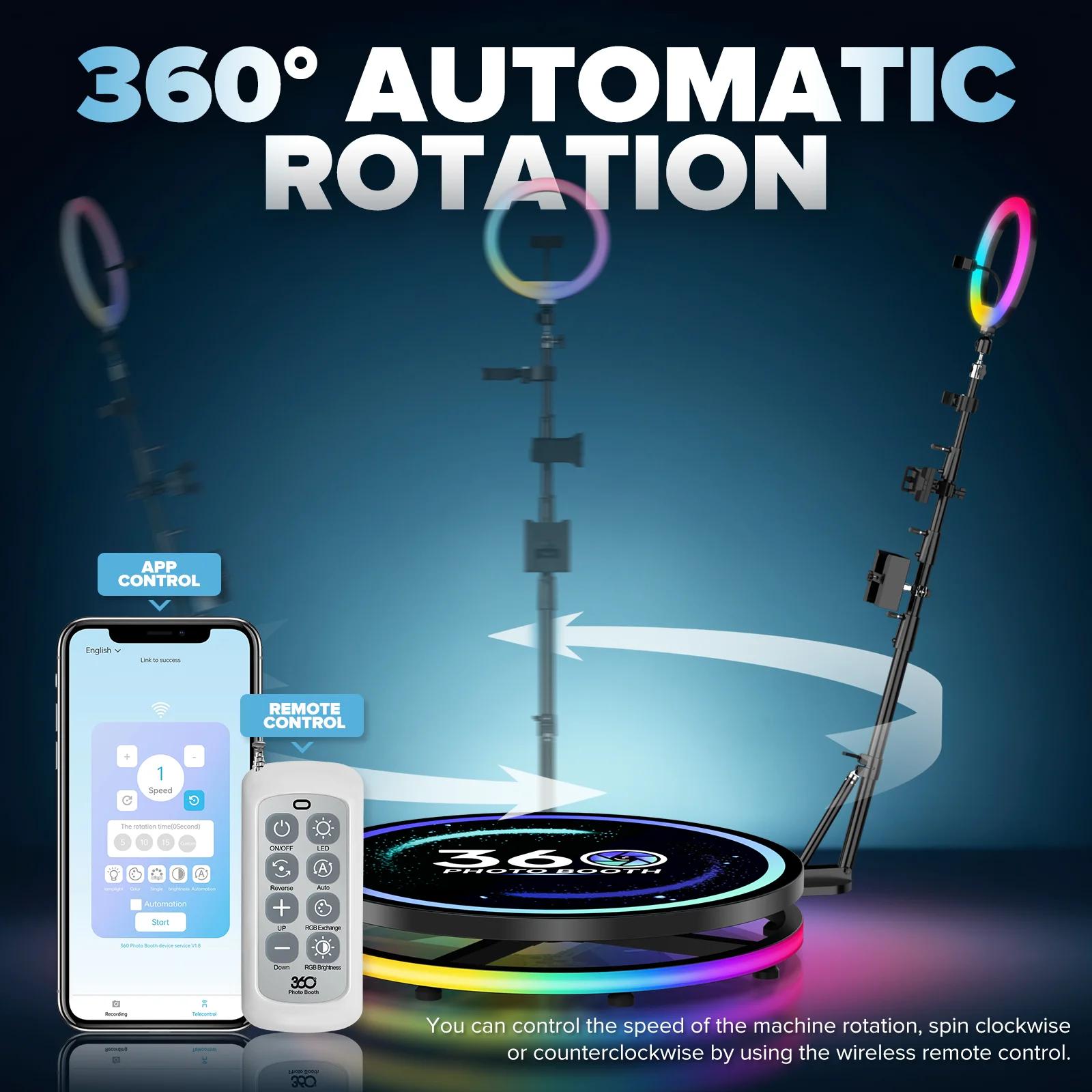 Plateforme rotative 360 pour cabine photo selfie avec anneau lumineux RGB pour location événementiel