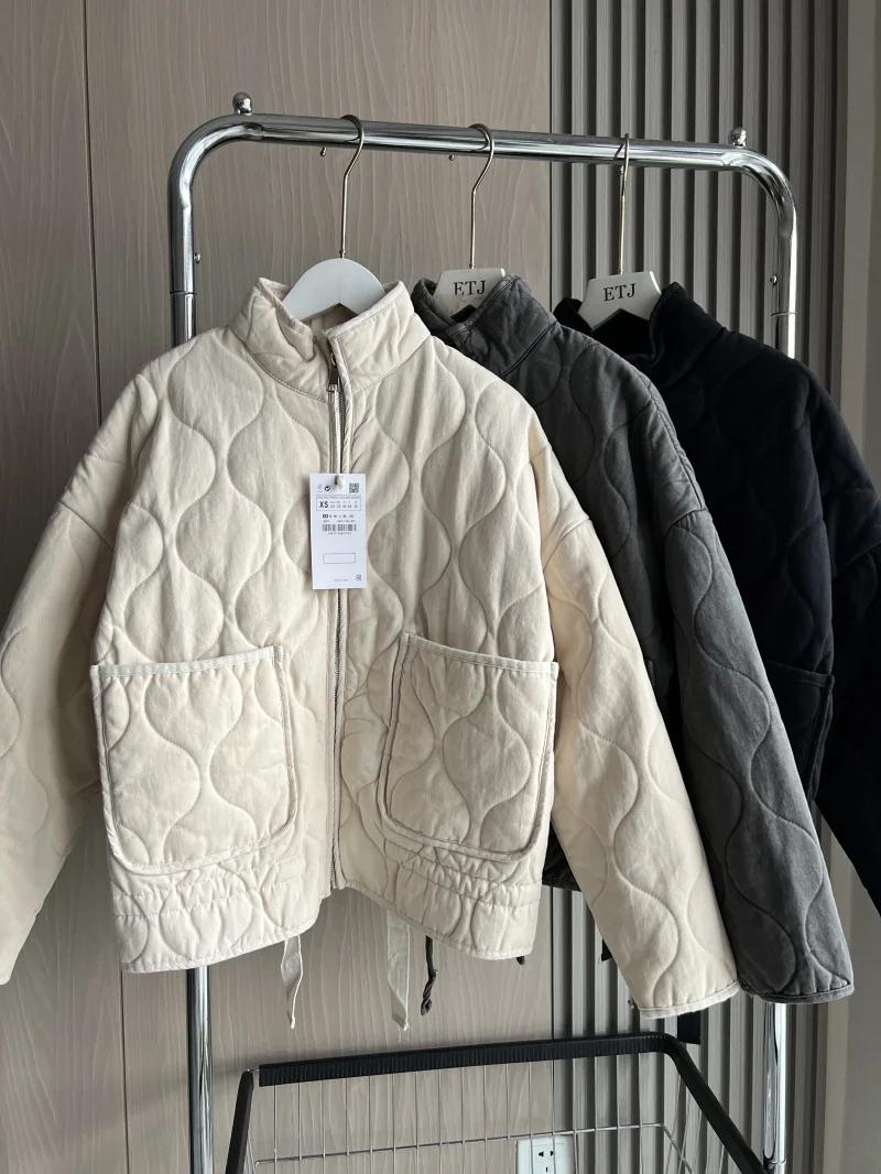 Nouvelle veste en coton pour femme 2025, style ample vintage, col montant, fermeture éclair, grandes