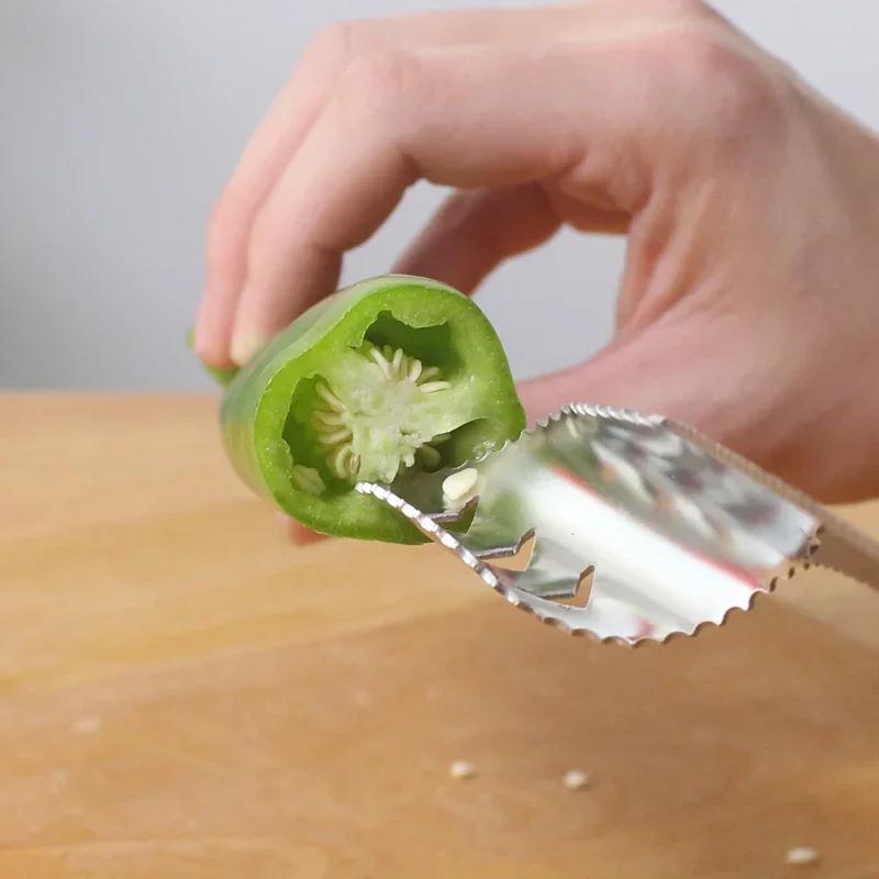 Corer de Chili en acier inoxydable, dissolvant de graines de courge amère, couteau de creusement de