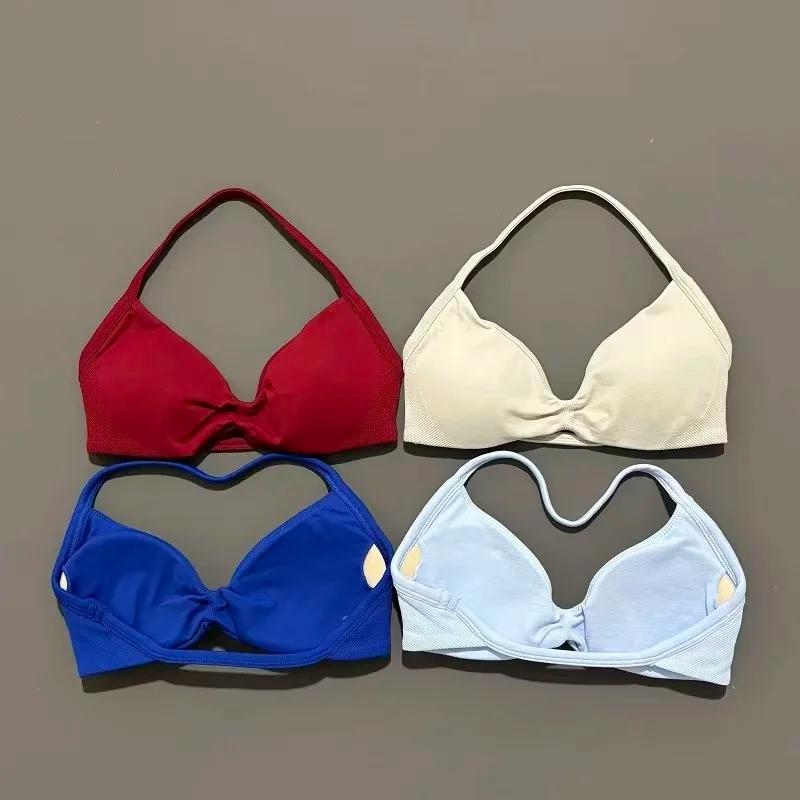 Soutien-gorge de sport push-up sexy à bretelles et dos ouvert, haut court de gym avec coussinets amo