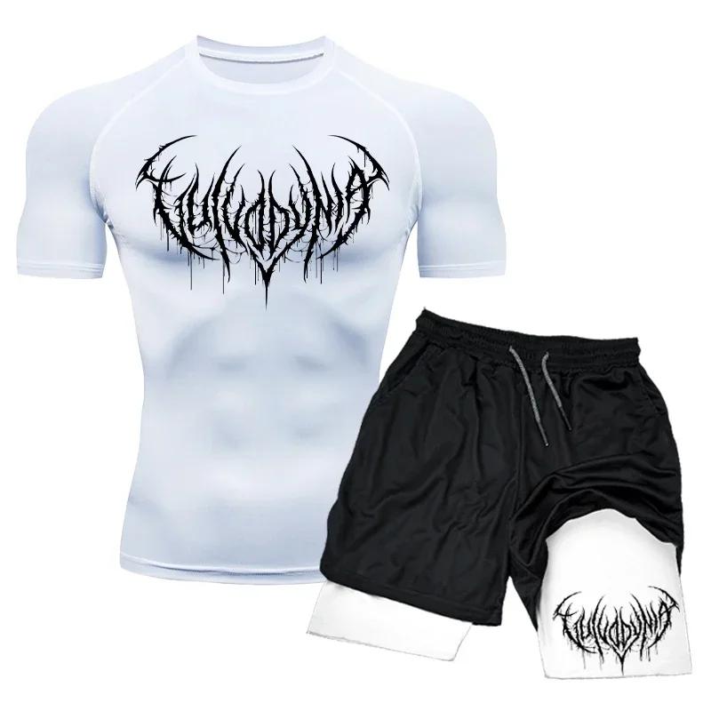 Ensemble t-shirt et short de compression pour homme, maillot moulant à séchage rapide, survêtement d