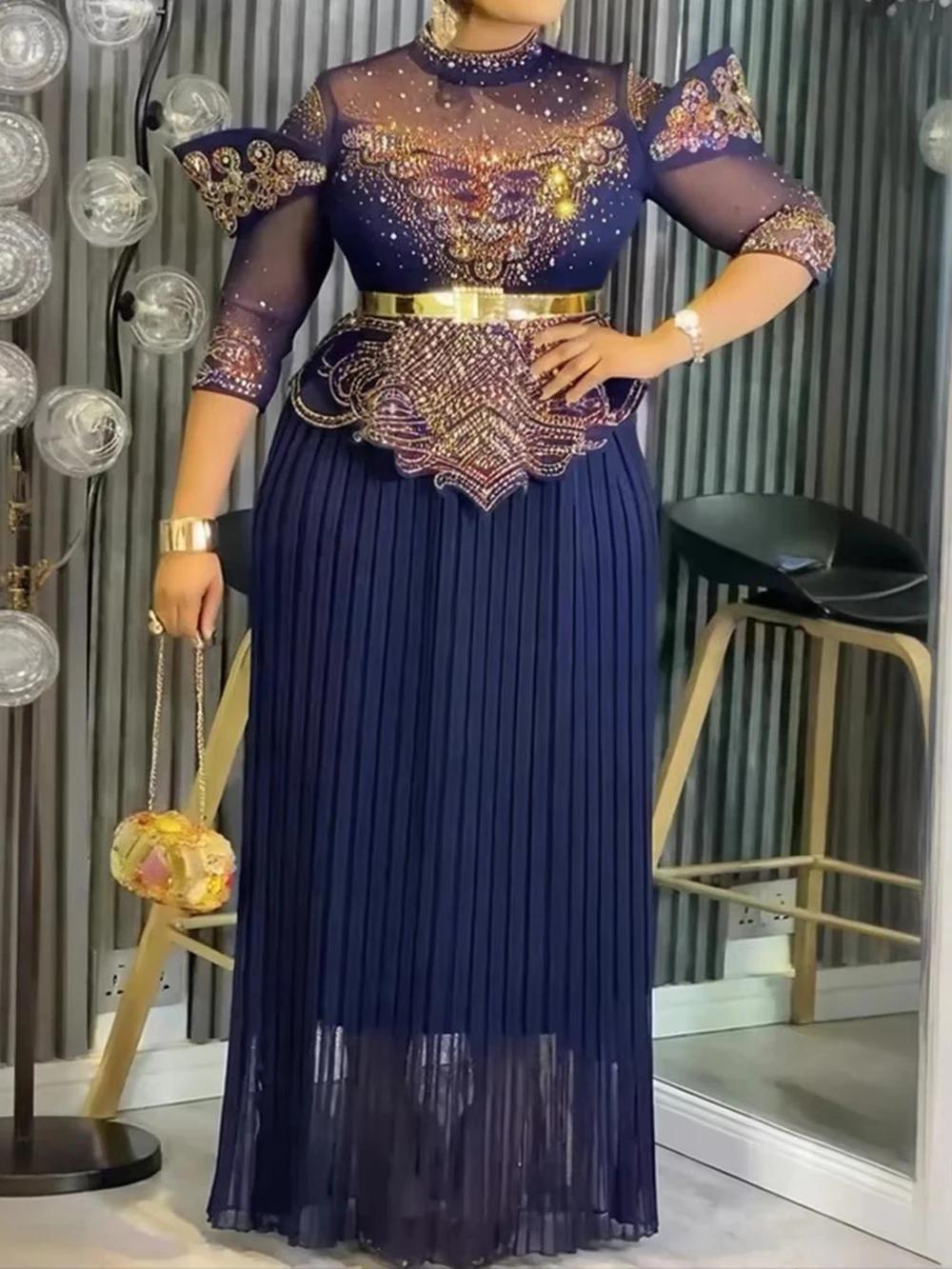 Femmes élégantes robes longues de fête diamant robe plissée mariage anniversaire bal robes de soirée