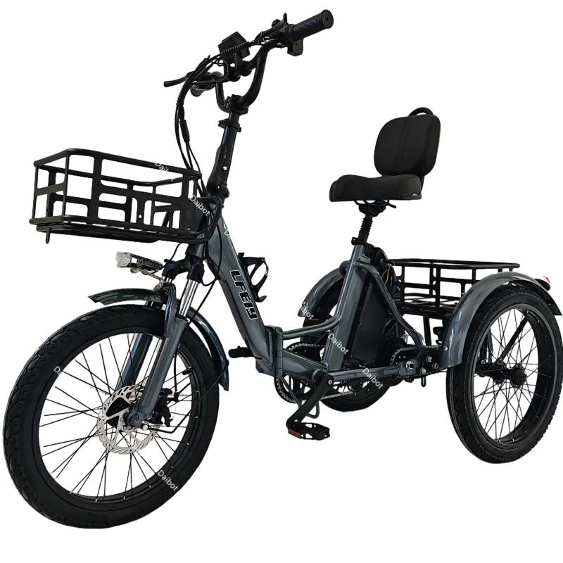 Vélo électrique pliable léger à 3 roues 350W 48V avec panier Vélo électrique bleu pour adultes homme