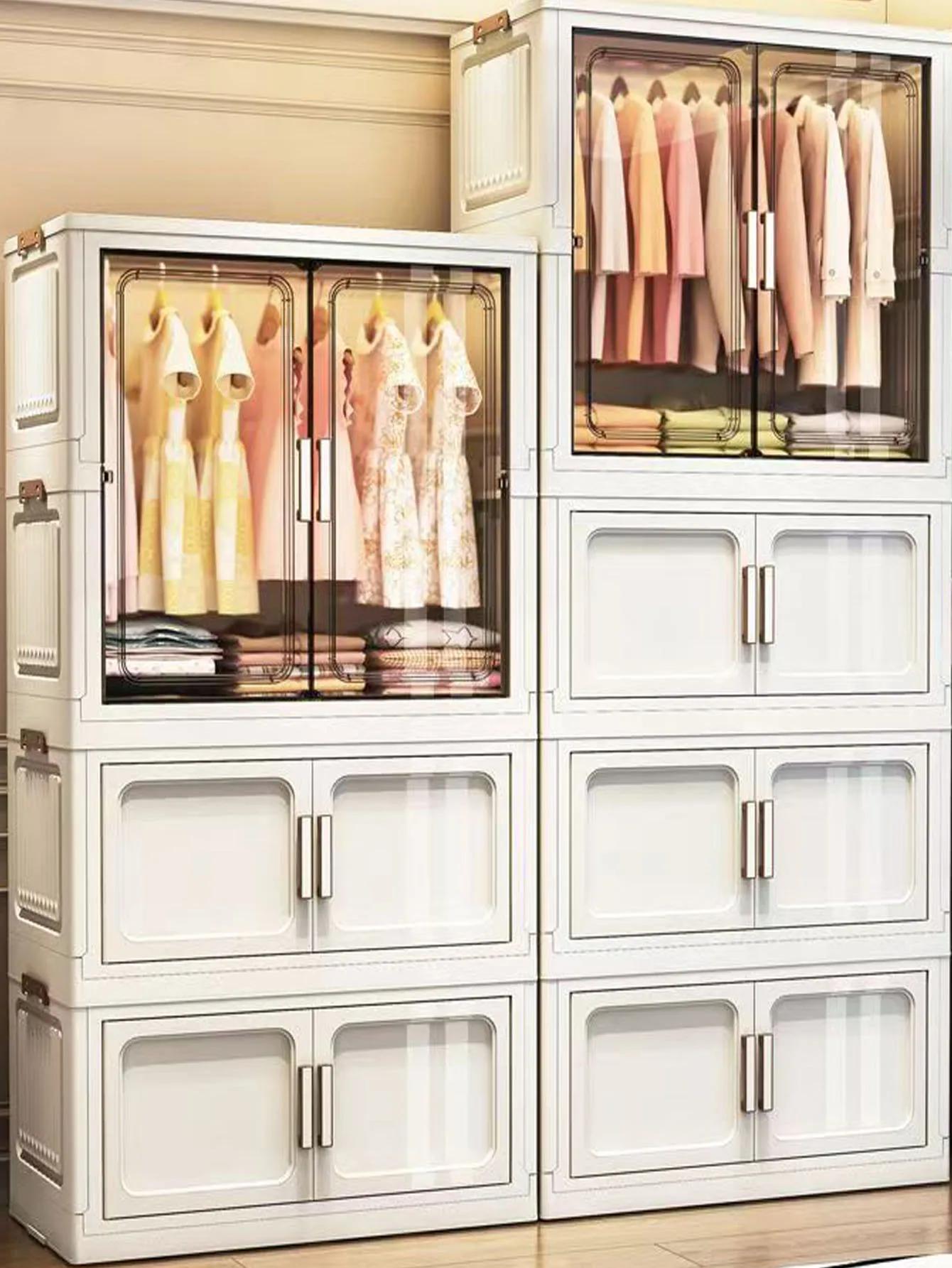 Armoire de rangement pliante multifonctionnelle avec portes blanc/noir/gris pour organisateur de sal