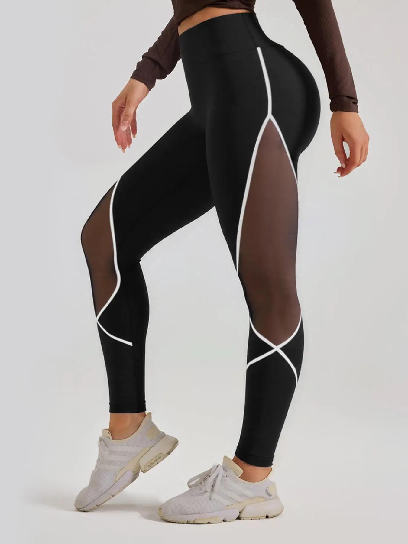 Leggings de sport en maille latérale Patchwork pour femmes, Leggings de Yoga taille haute, vêtements