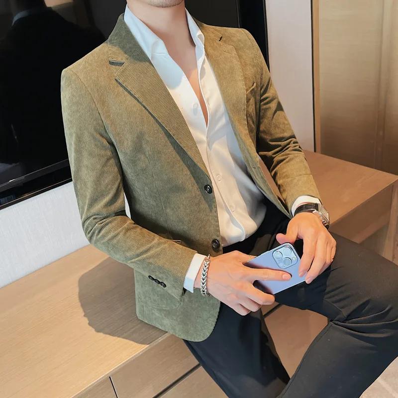 Veste en velours côtelé assortie pour hommes, petite veste trempée, mince, mode décontractée, beau,