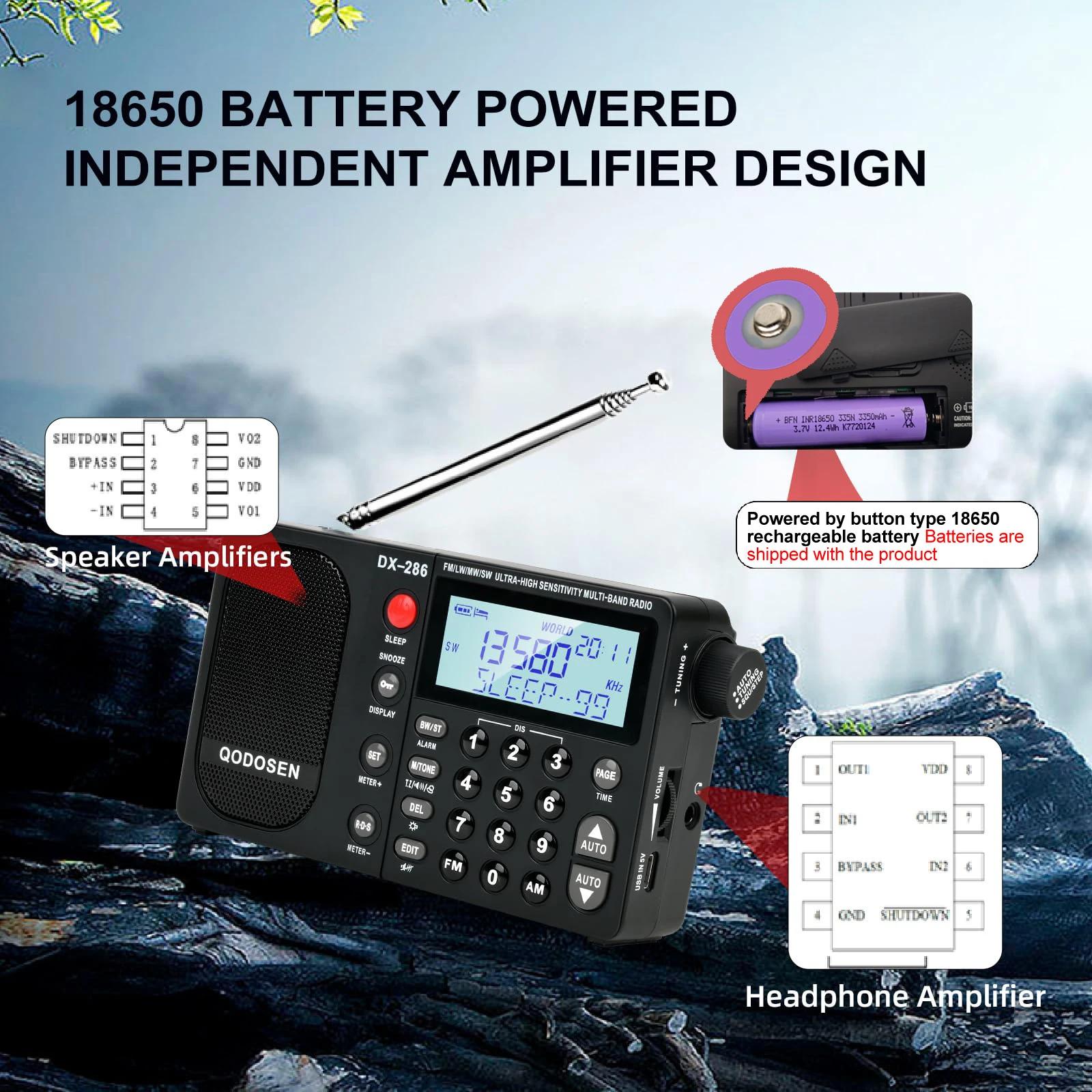 QODOSEN DX-286 Radio Portable AM/FM/LW/SW Radio numérique mondiale pleine bande avec puce de voiture