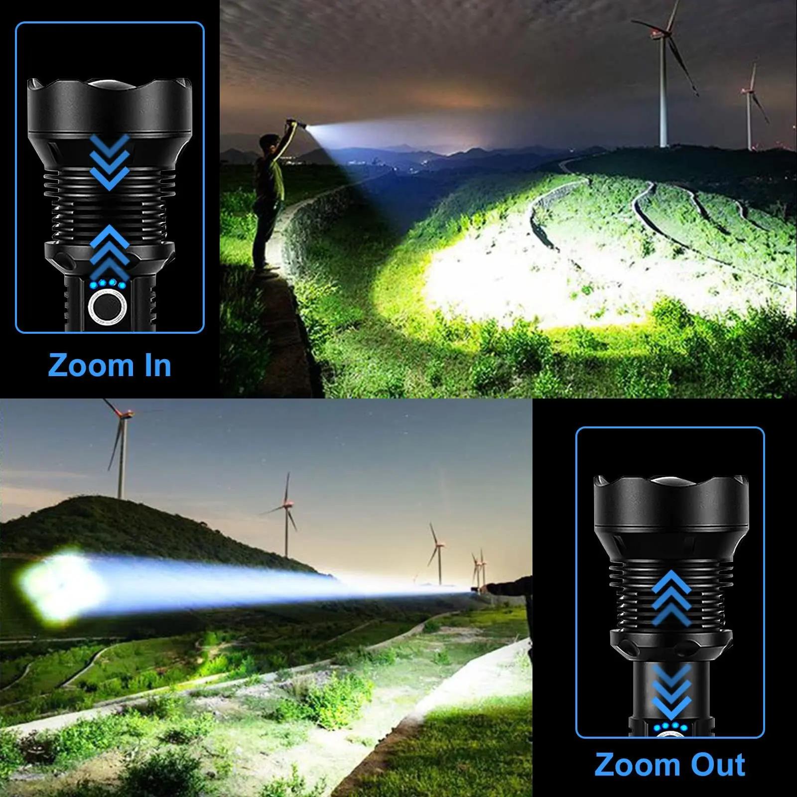 Lampe de poche Ultra LED en alliage d'aluminium, 2024 lumens, compagnon zoomable, camping, urgences,
