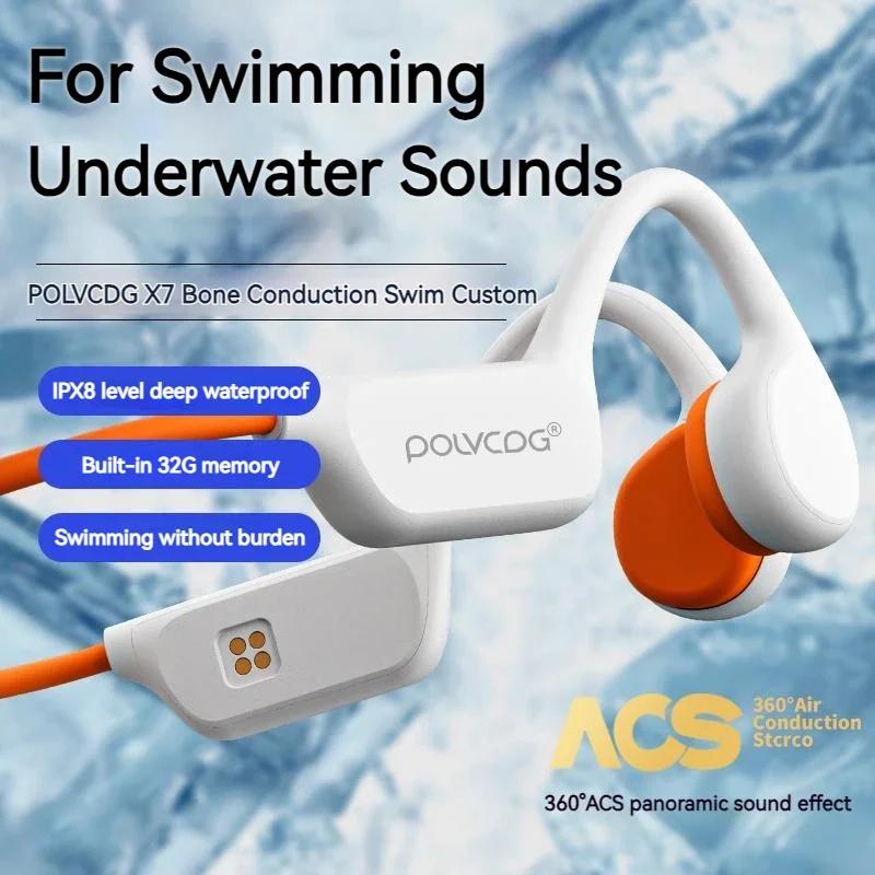 POLVCDG – casque à conduction osseuse X7 IPX8, 32 go de mémoire, Bluetooth 5.3, sans fil, avec micro
