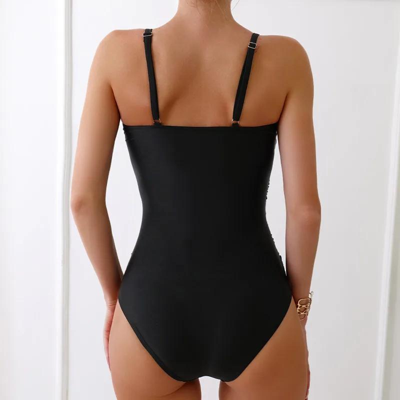 Maillot de bain une pièce noir sexy push-up femme - Fermé ventre couvrant body plage piscine