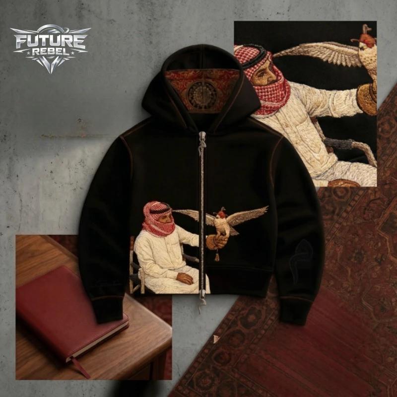 Sweat-shirt à capuche unisexe avec imprimé Desert Eagle Y2K, streetwear, motif brodé, culture Haraju
