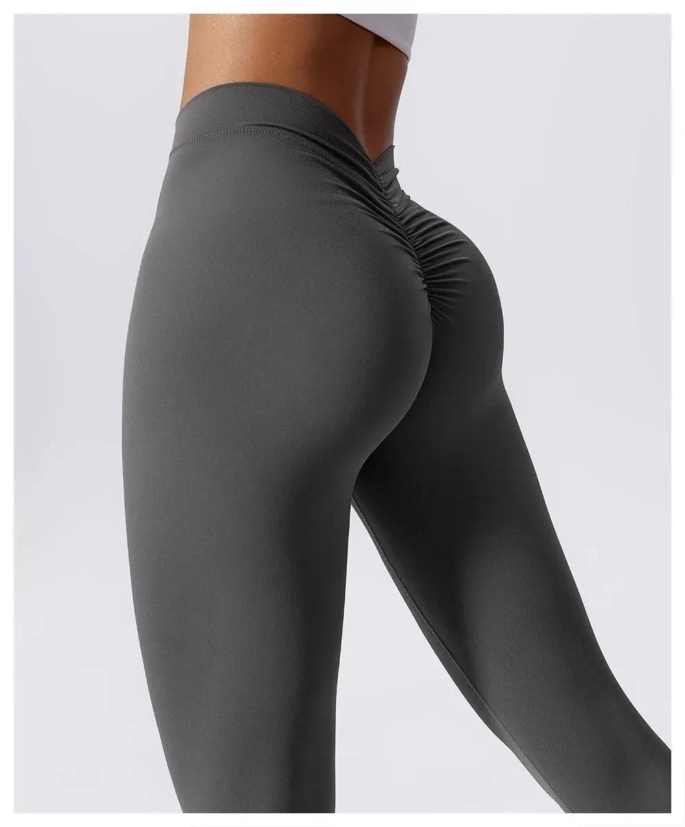 Pantalon de yoga fitness taille en V pour le dos, lifting des hanches, pêche au miel, collants de sp