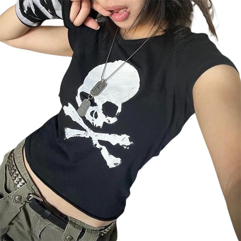 T-Shirt manches courtes pour femmes, Streetwear, estival et décontracté, Vintage, Grunge, Y2k, Slim,