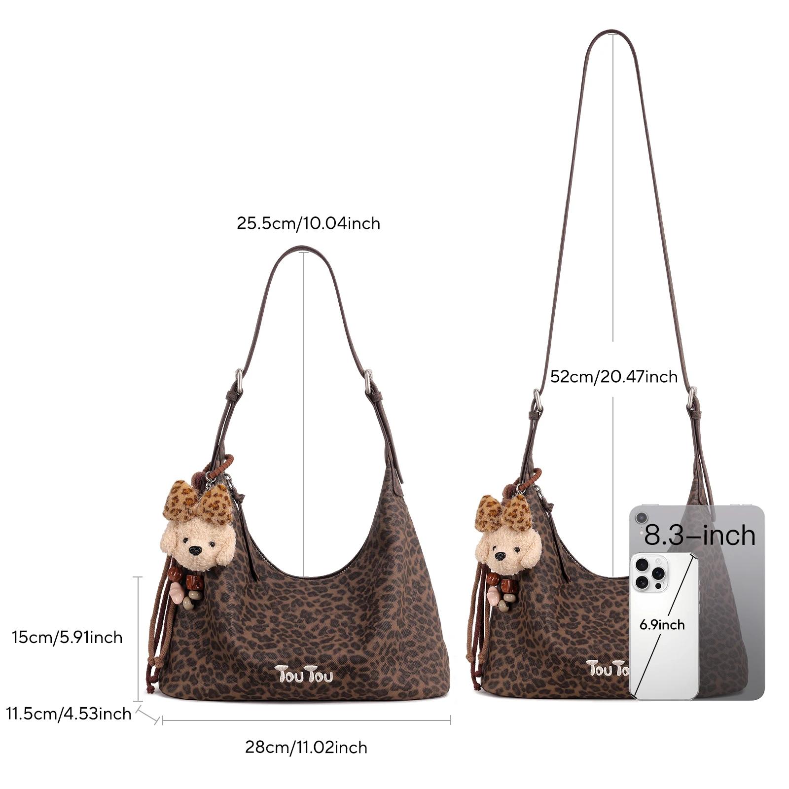 Sac à bandoulière toutou y2k à imprimé léopard, avec pendentif chiot mignon, sac hobo de grande capa